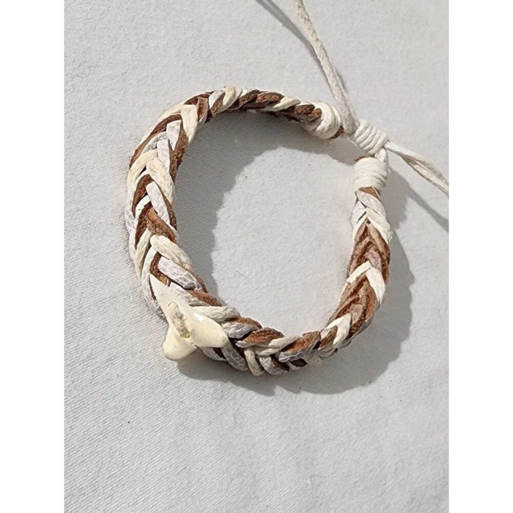 Shark Tooth Braided Leather Cord Bracelet Beach Surf Boho Adjustable Unisex